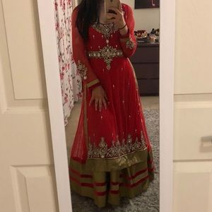 Red and Gold Indian Layered Suit Dress